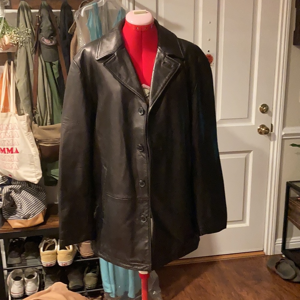 Long black vintage look Leather jacket - 90s style